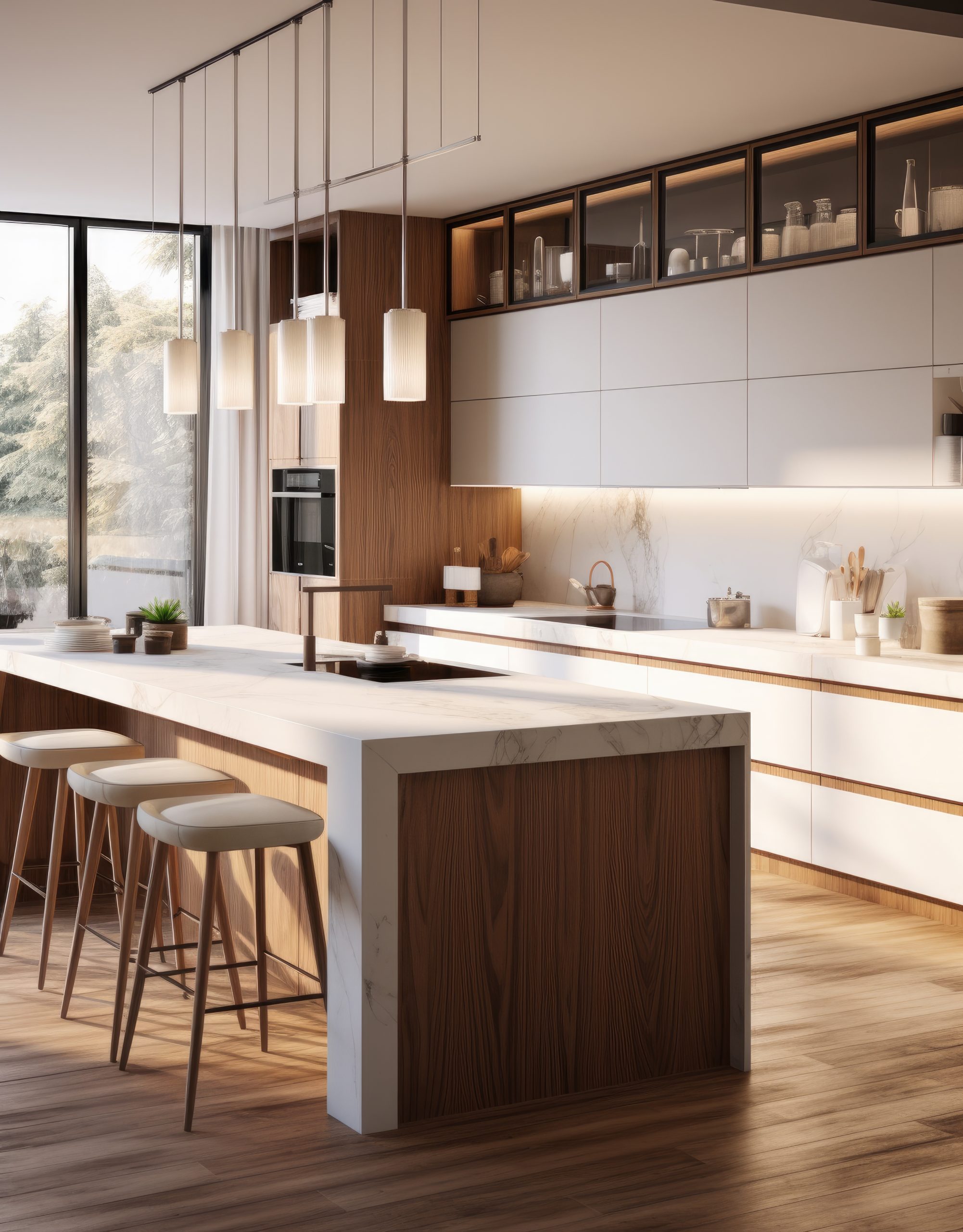 Luxcraft a modern kitchen with walnut and wooden cabinetry